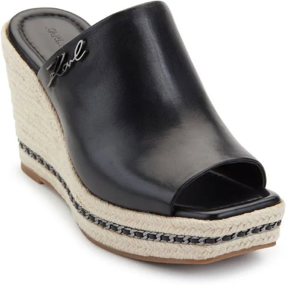 Karl Lagerfeld Paris Corissa Black Wedge Sandal, Size 9